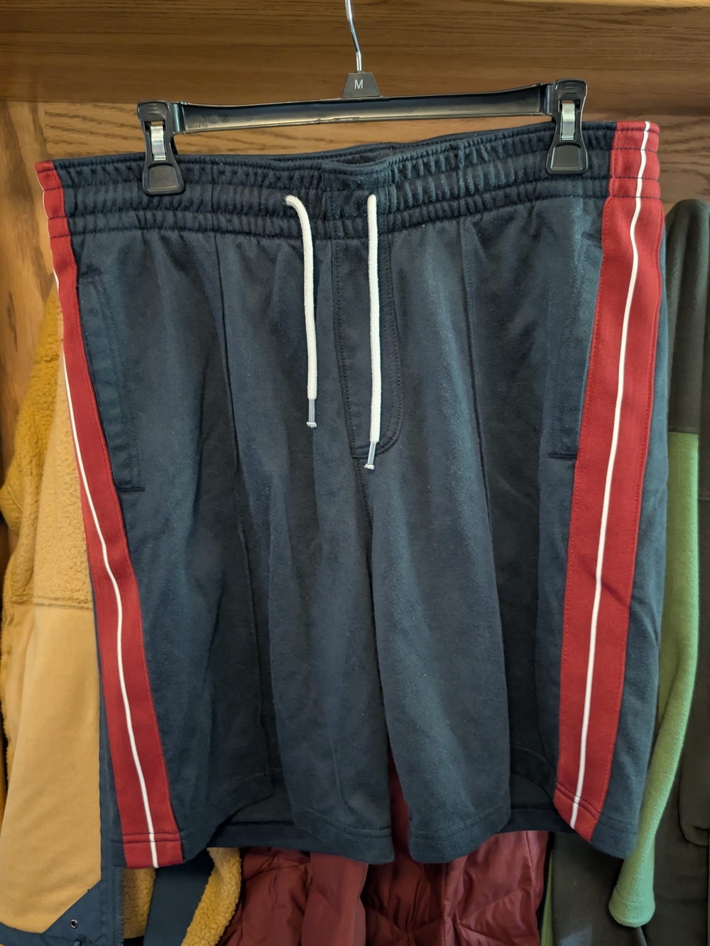 Abercrombie & Fitch Navy Shorts with Red Side Stripes